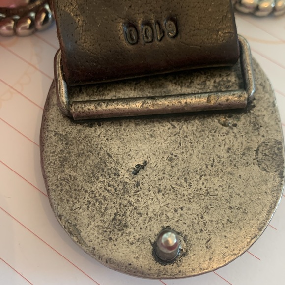 Brown leather belt woven with gorgeous silver stone accented areas stone buckle - Picture 9 of 15